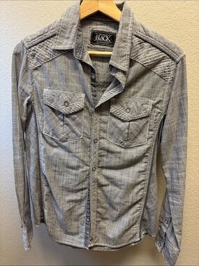 Buckle Black Men's Light Gray Striped Button-Down Shirt